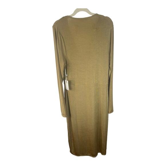 Good American Shimmer Faux Wrap Dress Long Sleeve Side Slit Metallic Gold Sz XL - Picture 4 of 12